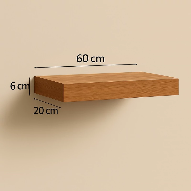 شلف دیواری پایه مخفی 20×60 (کد H6020) | طراحی مینیمال | تحمل وزن بالا | هاما چوب
