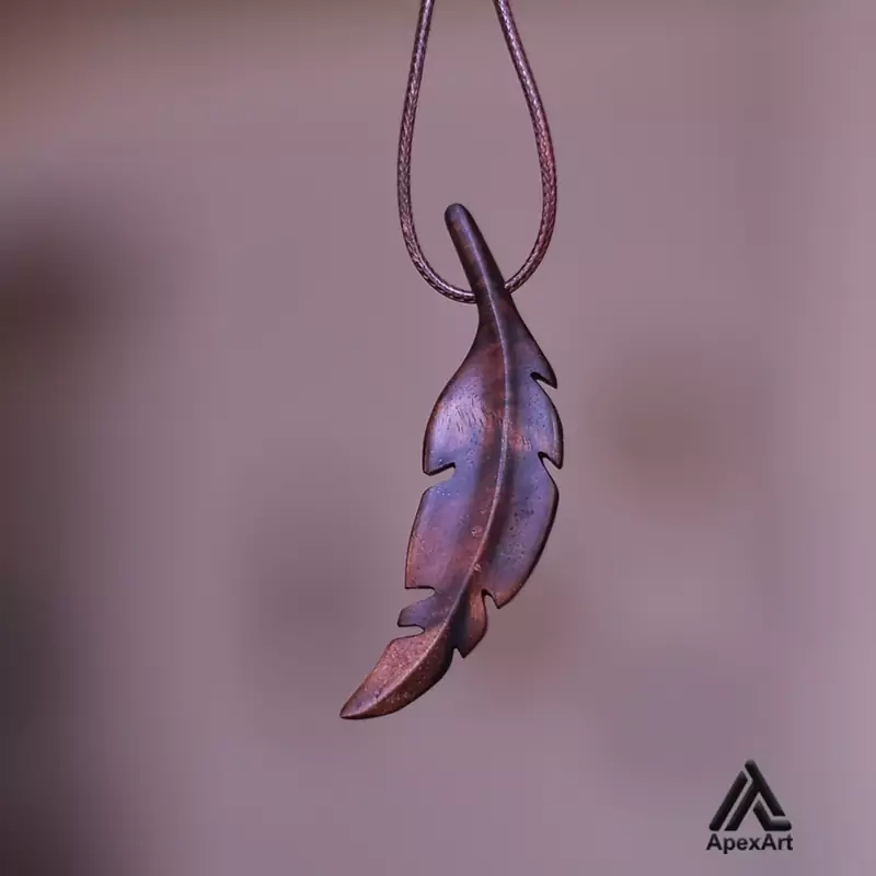 گردنبند چوبی طرح پر