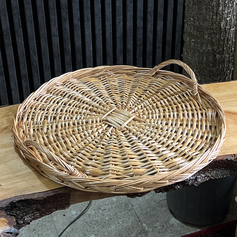 سینی گرد حصیری دسته دار مروار بافی مدل خورشید